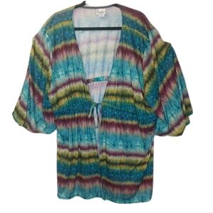 Contour Beach Scene Beach Kimono Cover-up Top Woman 1X Colorful Cardigan